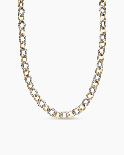 Oval Link Chain Necklace Sterling Silver with 18K Yellow Gold, 16mm