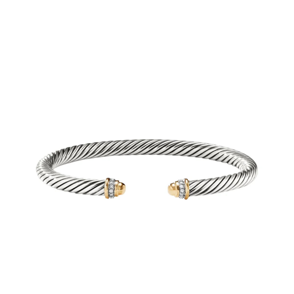 Classic Cable Bracelet Gold Domes and Diamonds 7 MM