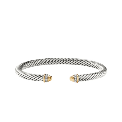 Classic Cable Bracelet Gold Domes and Diamonds 7 MM