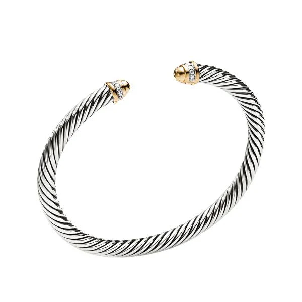Classic Cable Bracelet Gold Domes and Diamonds 7 MM
