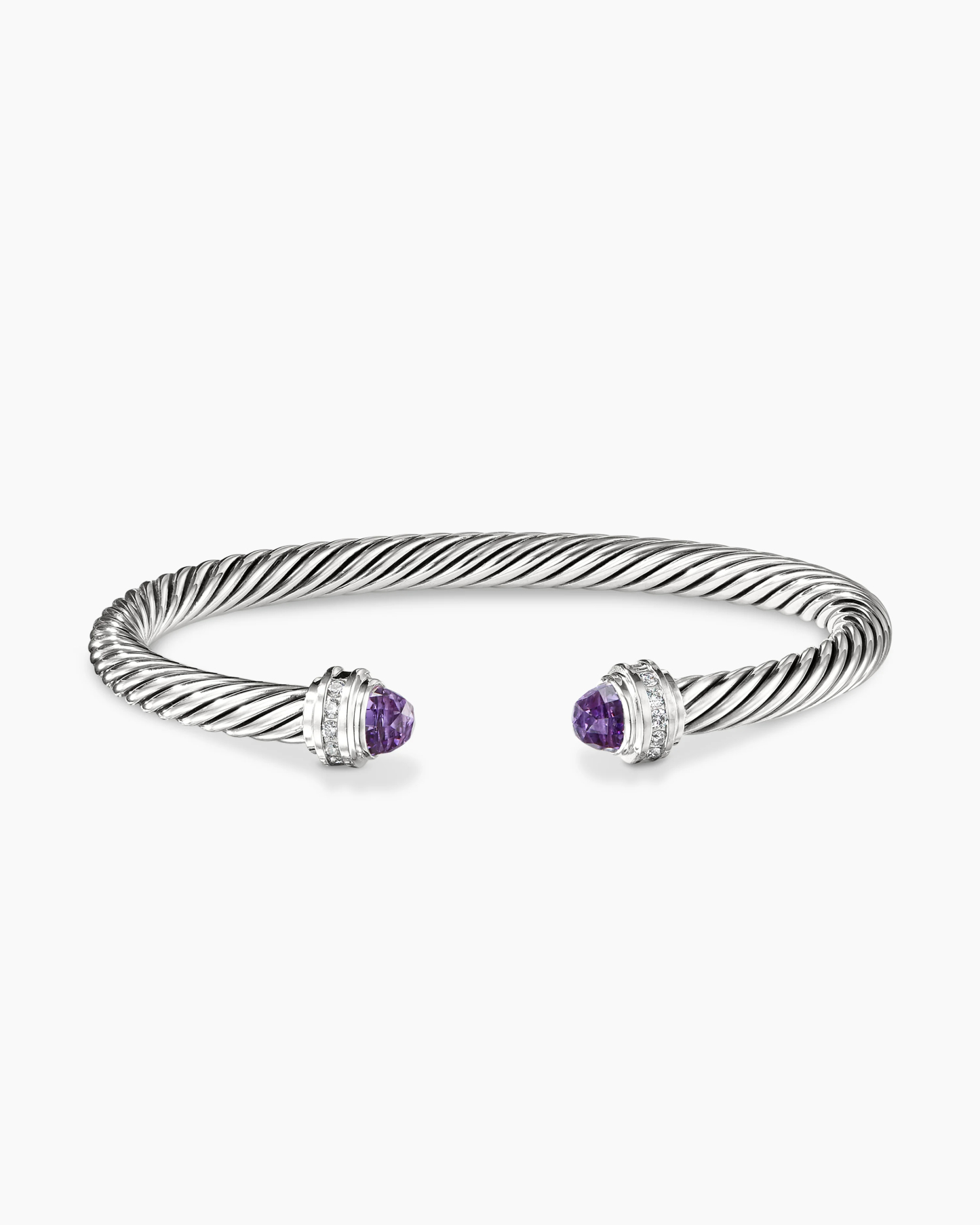 Classic Cable Bracelet Sterling Silver with Amethyst and Diamonds, 5mm