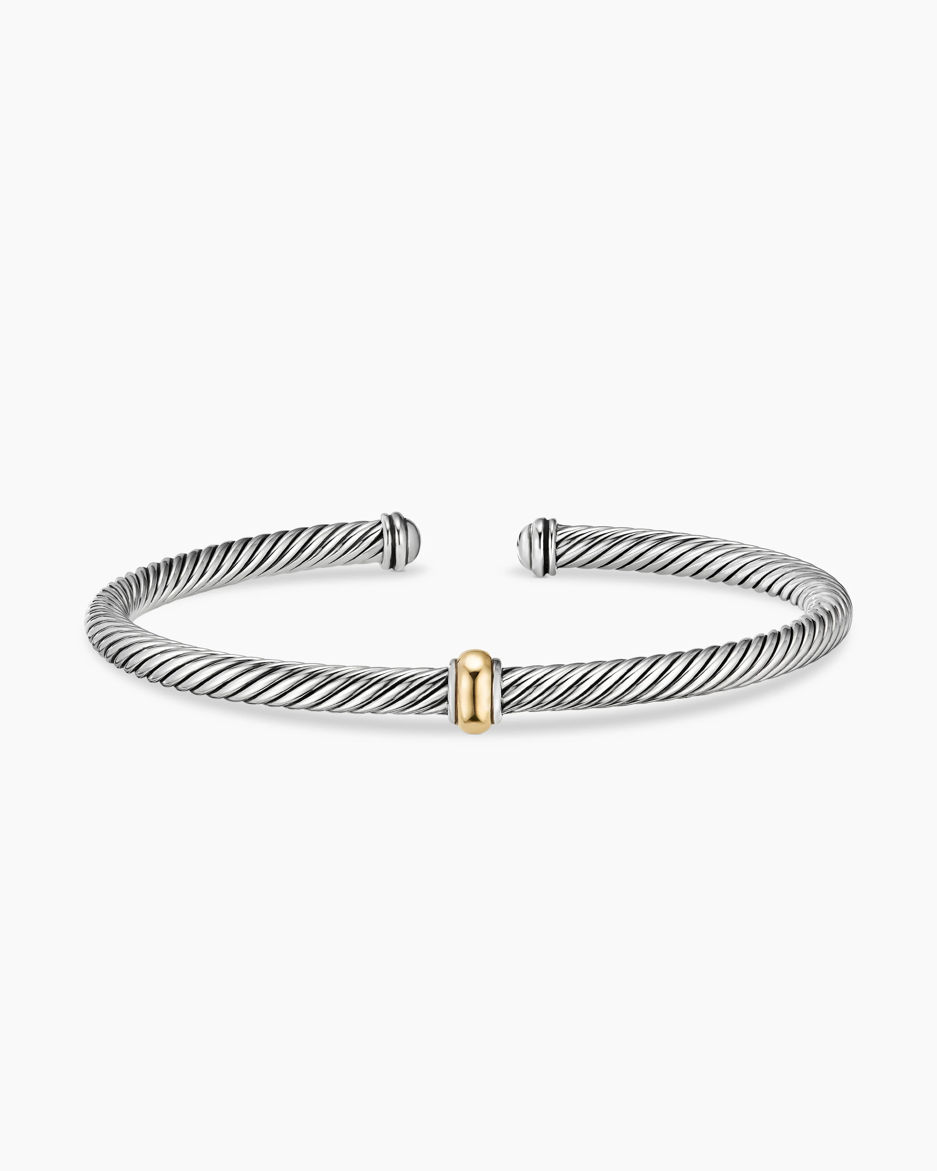 Classic Cable Station Bracelet Sterling Silver with 18K Yellow Gold, 4mm