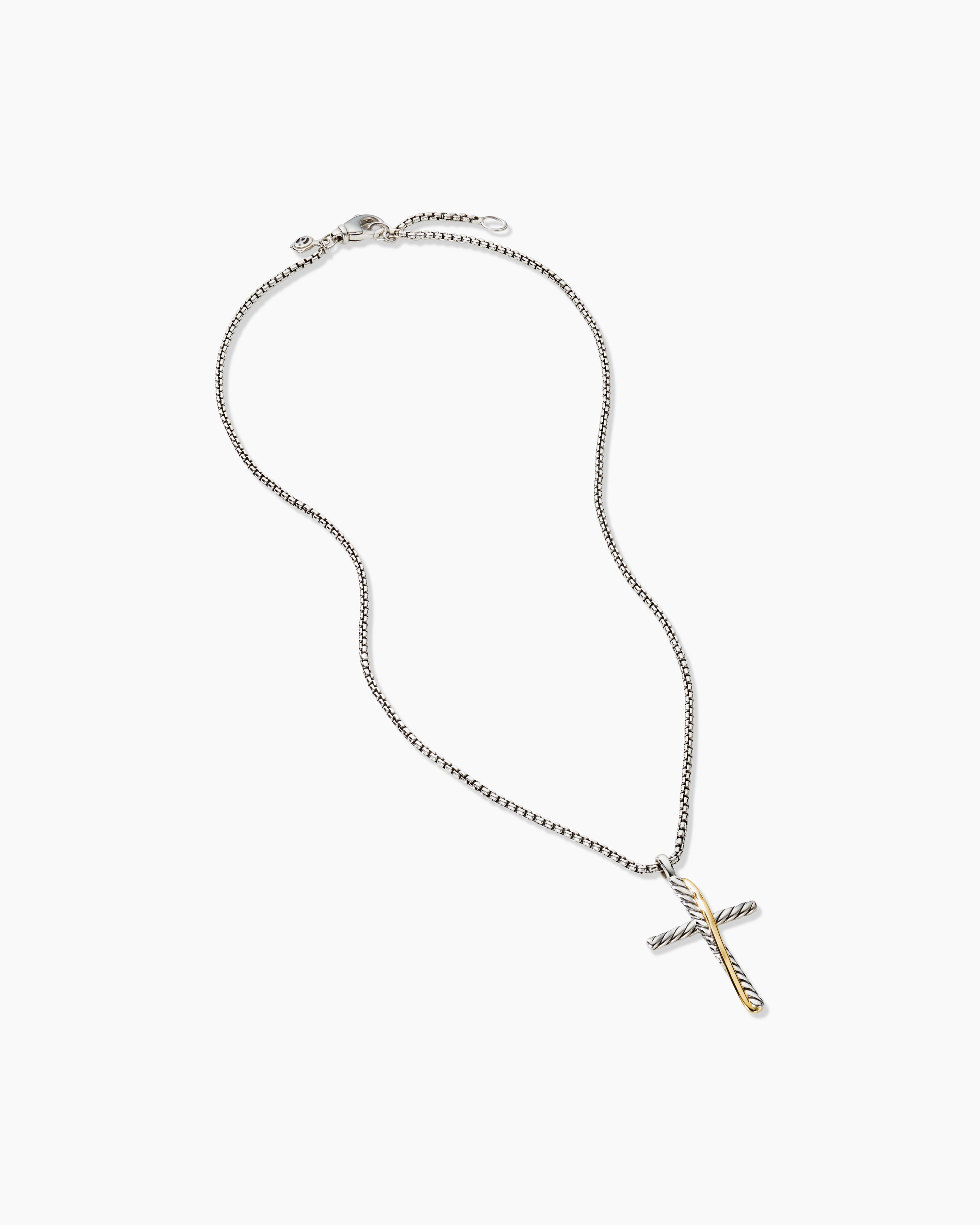 Crossover Cross Necklace Sterling Silver with 18K Yellow Gold, 35.6mm