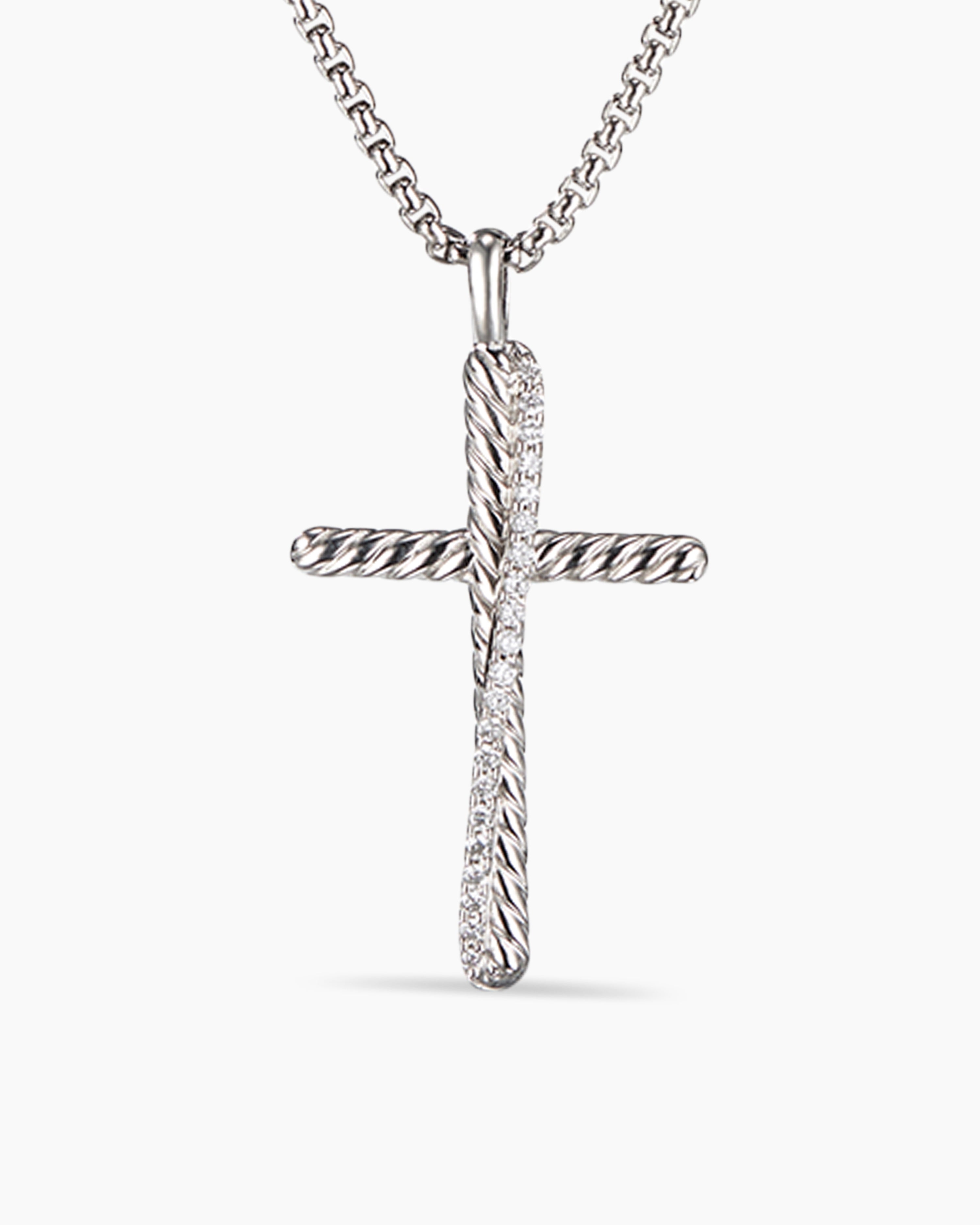 Crossover Cross Necklace Sterling Silver with Diamonds, 35.6mm