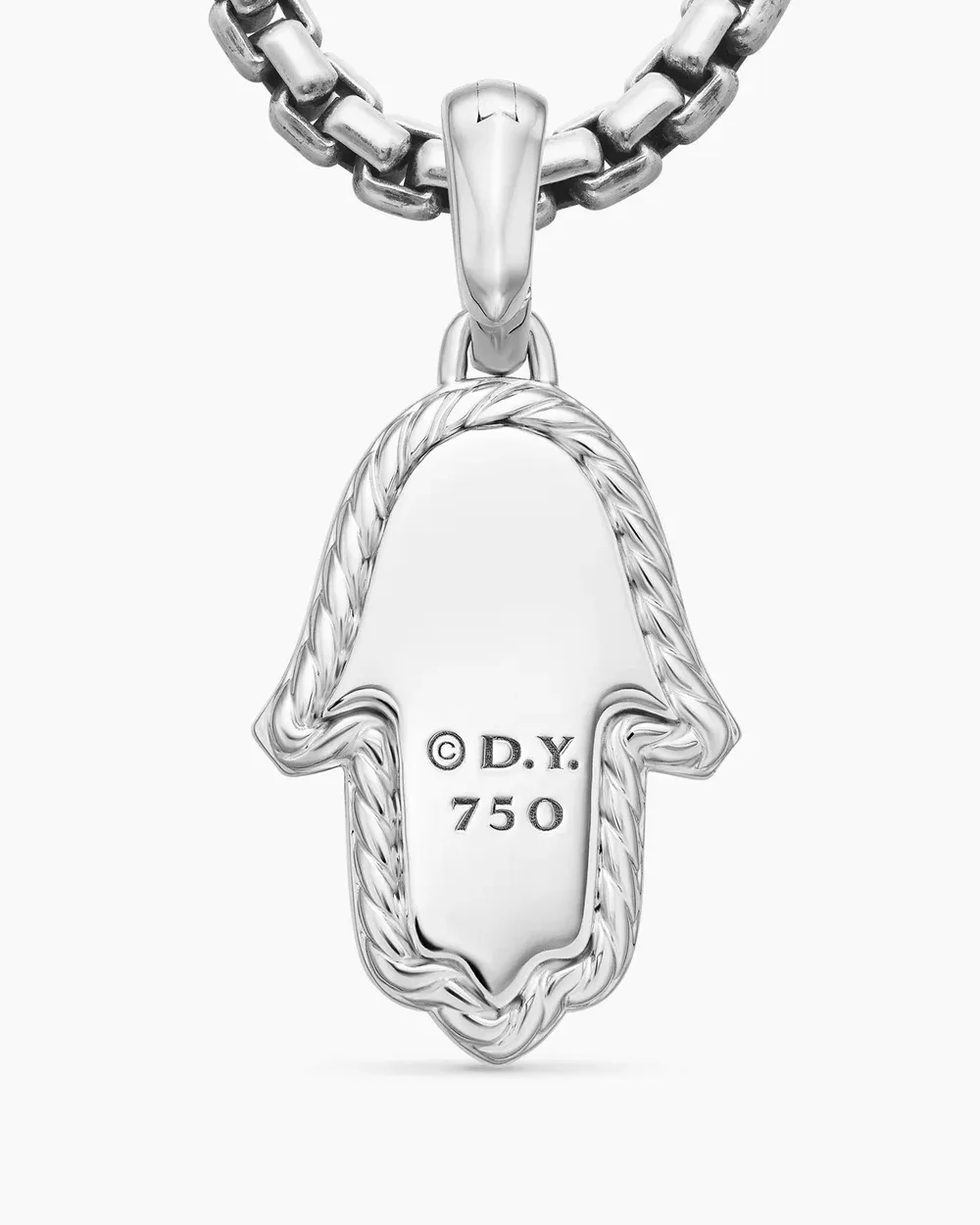 Hamsa Amulet 18K White Gold with Pavé Diamonds and Blue Sapphire, 24.6mm