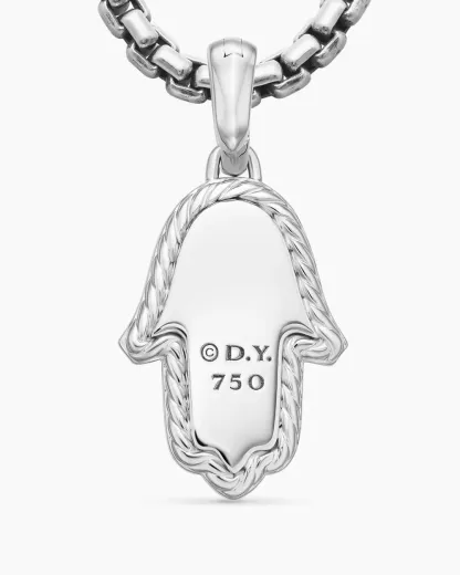 Hamsa Amulet 18K White Gold with Pavé Diamonds and Blue Sapphire, 24.6mm