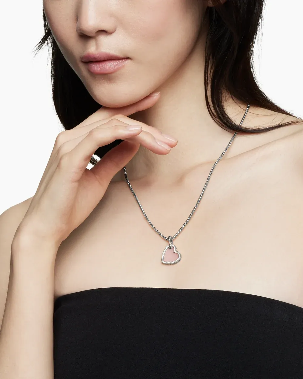 DY Elements® Heart Amulet Sterling Silver with Pink Opal and Diamonds