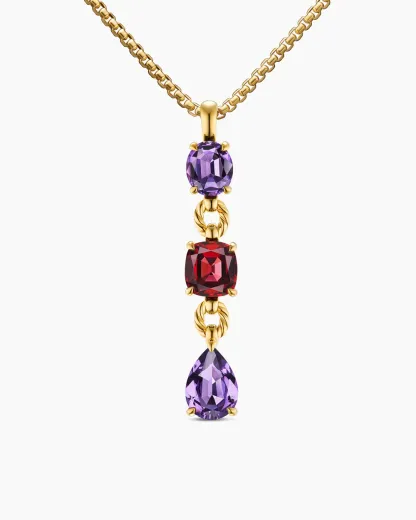 Marbella Y Pendant 18K Yellow Gold with Amethyst and Rhodolite Garnet, 57.8mm