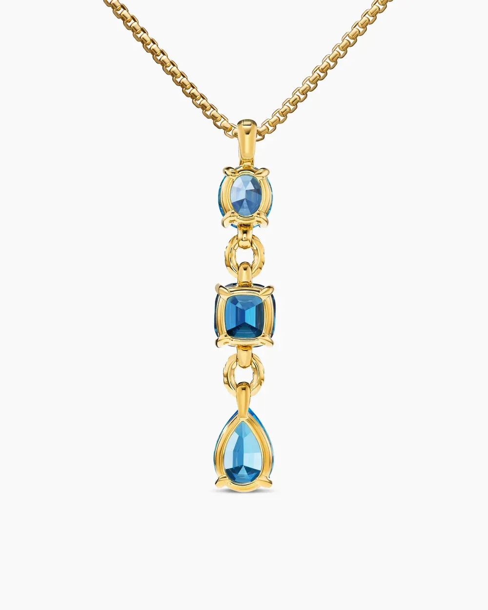 Marbella Y Pendant 18K Yellow Gold with Blue Topaz and Hampton Blue Topaz, 57.8mm