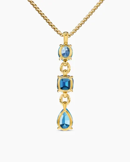 Marbella Y Pendant 18K Yellow Gold with Blue Topaz and Hampton Blue Topaz, 57.8mm