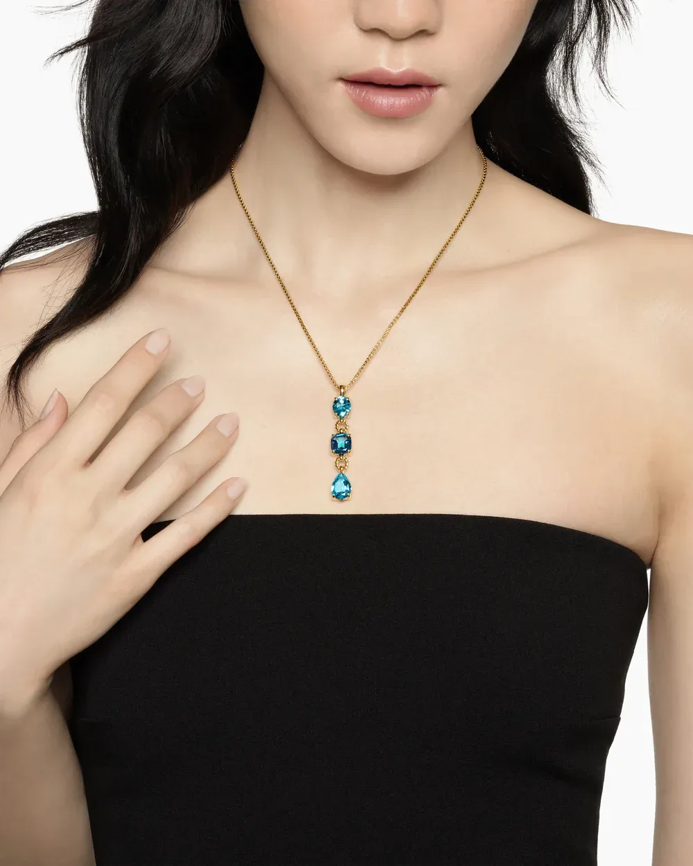 Marbella Y Pendant 18K Yellow Gold with Blue Topaz and Hampton Blue Topaz, 57.8mm