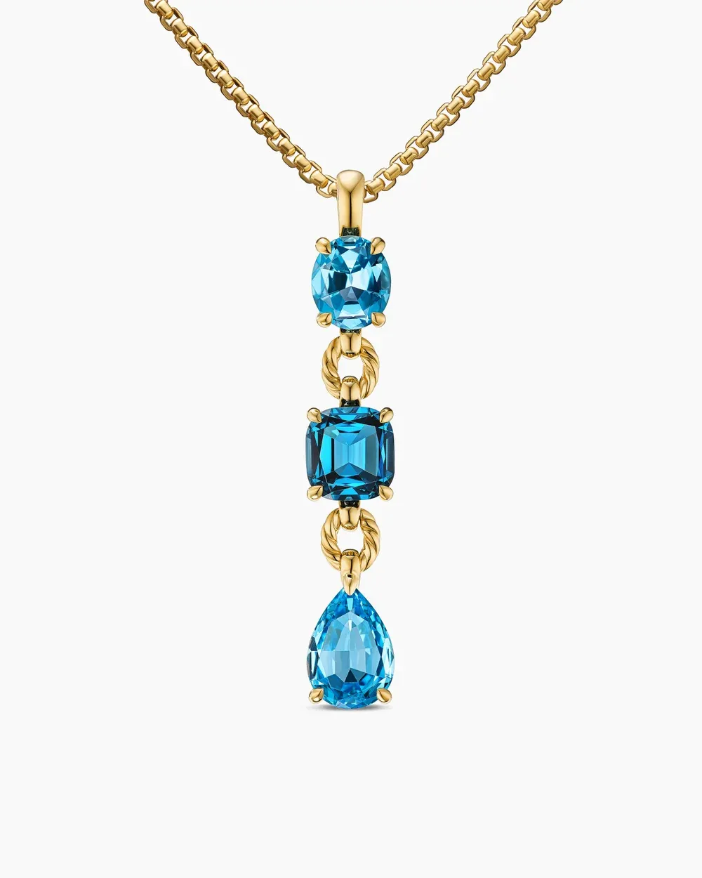 Marbella Y Pendant 18K Yellow Gold with Blue Topaz and Hampton Blue Topaz, 57.8mm