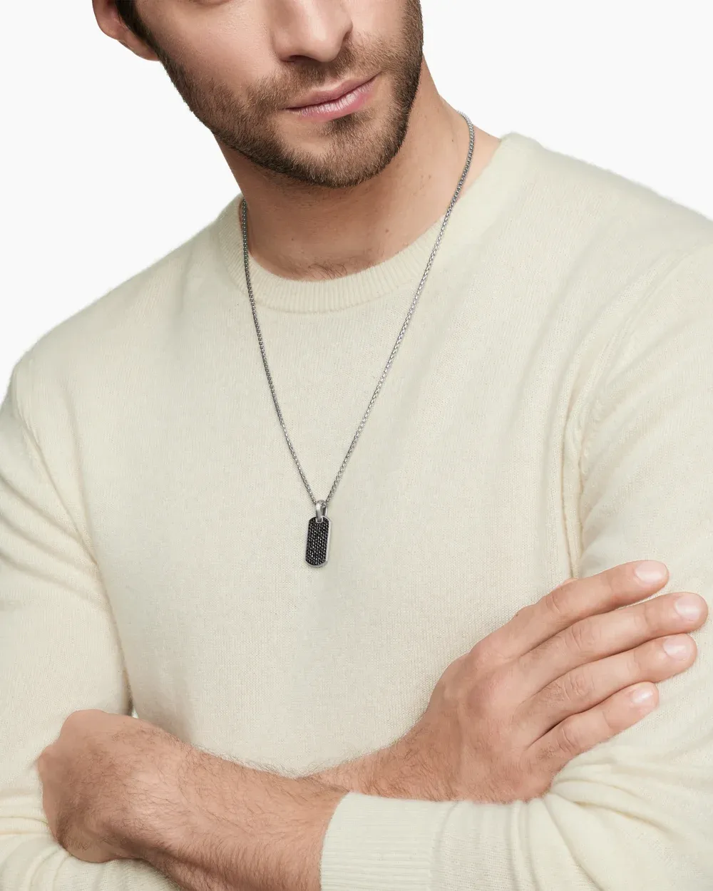 Chevron Tag Sterling Silver with Black Diamonds, 27mm