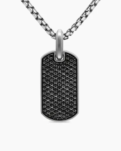 Chevron Tag Sterling Silver with Black Diamonds, 27mm