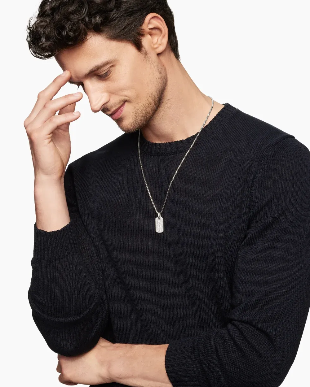 Chevron Tag Sterling Silver with Diamonds, 27mm