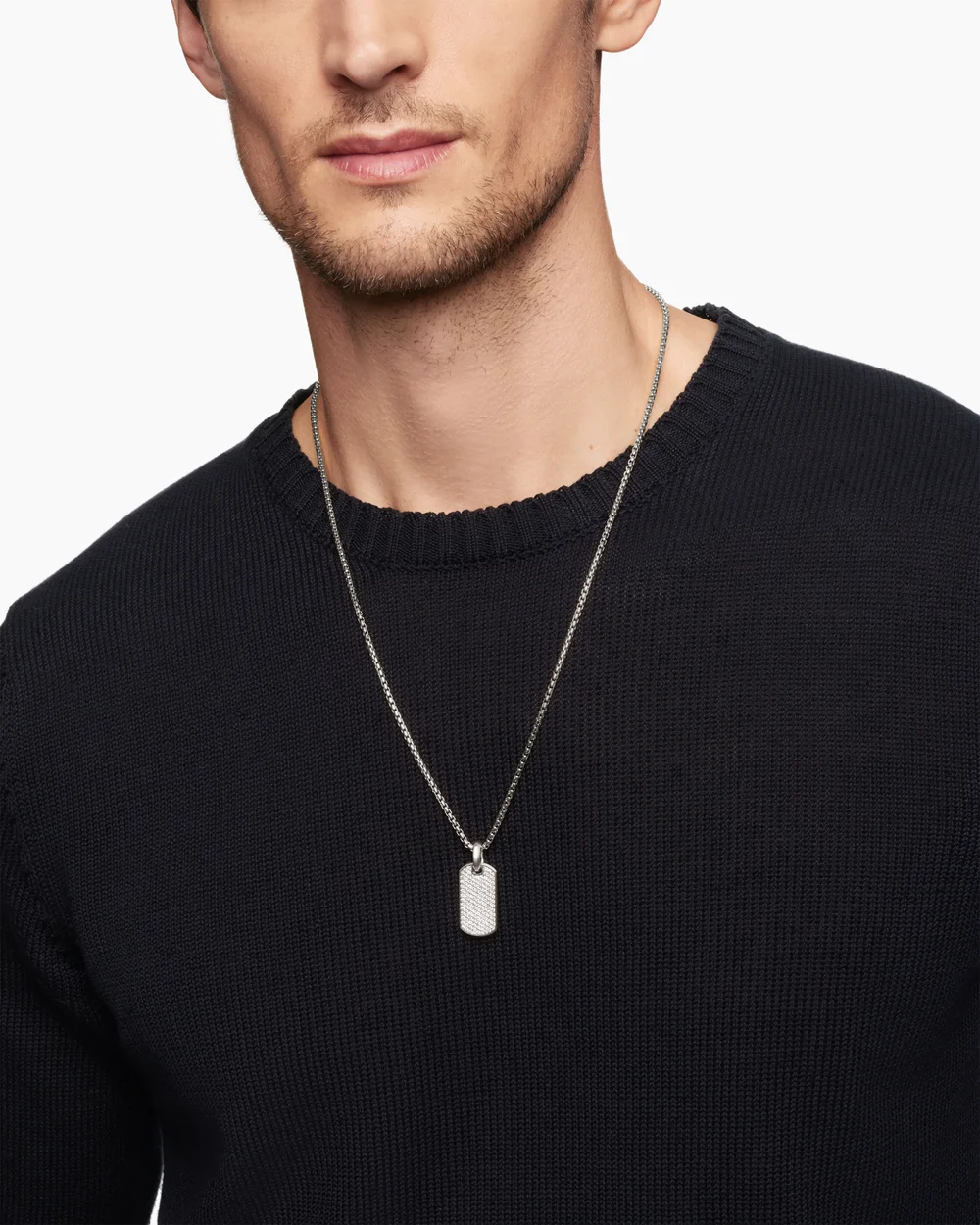 Chevron Tag Sterling Silver with Diamonds, 27mm