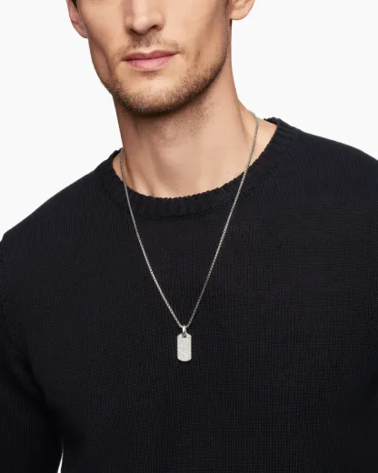 Chevron Tag Sterling Silver with Diamonds, 27mm