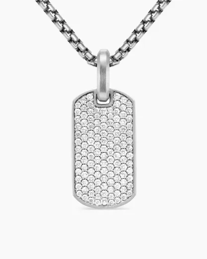 Chevron Tag Sterling Silver with Diamonds, 27mm