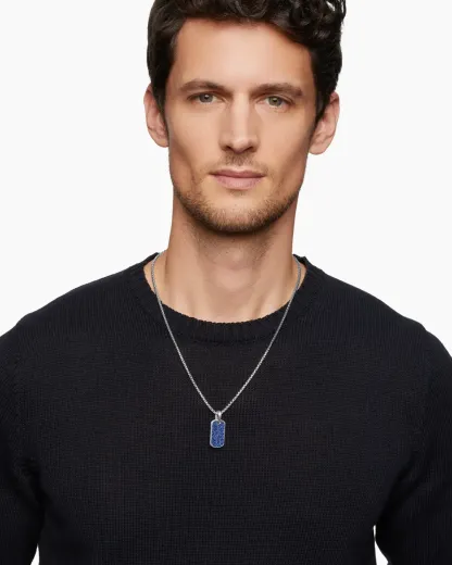 Chevron Tag Sterling Silver with Sapphires, 27mm