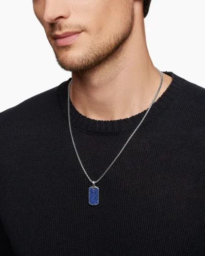 Chevron Tag Sterling Silver with Sapphires, 27mm