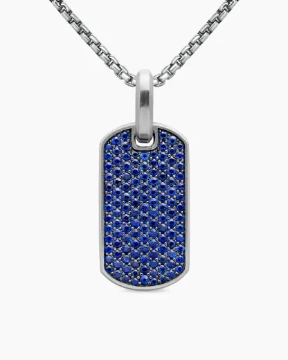 Chevron Tag Sterling Silver with Sapphires, 27mm