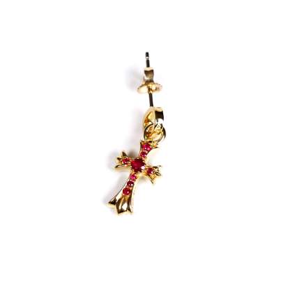 22K GOLD BABY CROSS CHARM EARRINGS WITH RUBIES