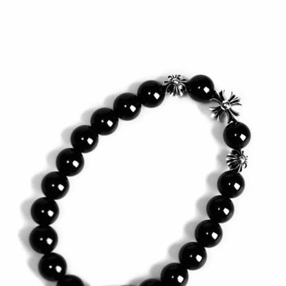 ONYX BEAD BRACELET 8MM (4 SILVER BEADS)