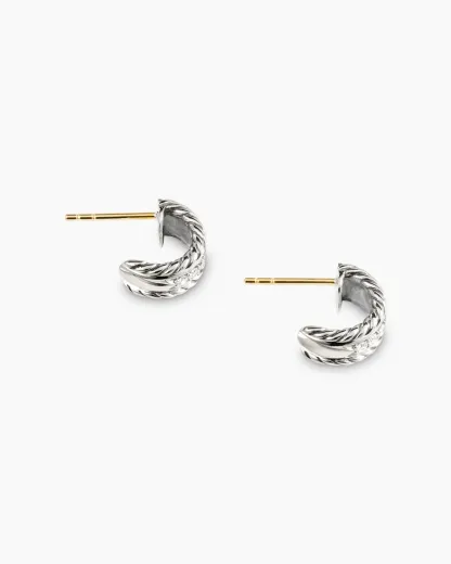 Cable Collectibles庐 Huggie Hoop Earrings Sterling Silver with Pav茅 Diamonds, 11.4mm