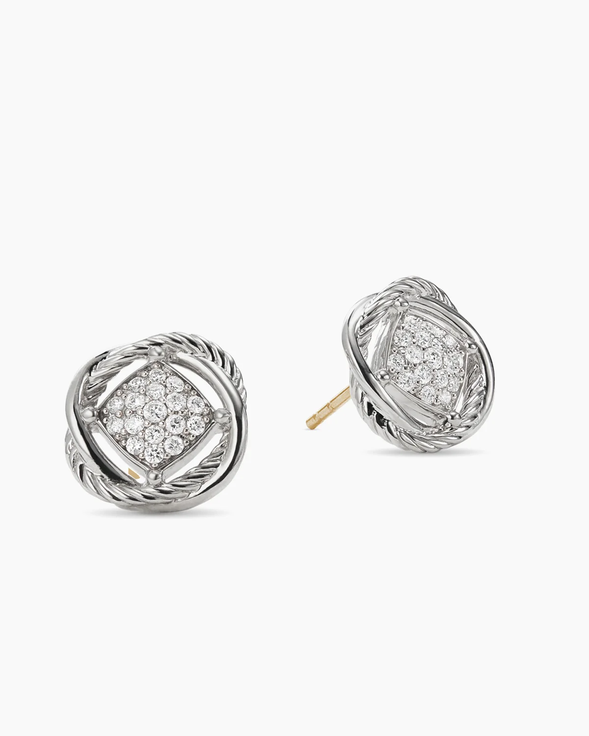Infinity Stud Earrings Sterling Silver with Diamonds, 13mm