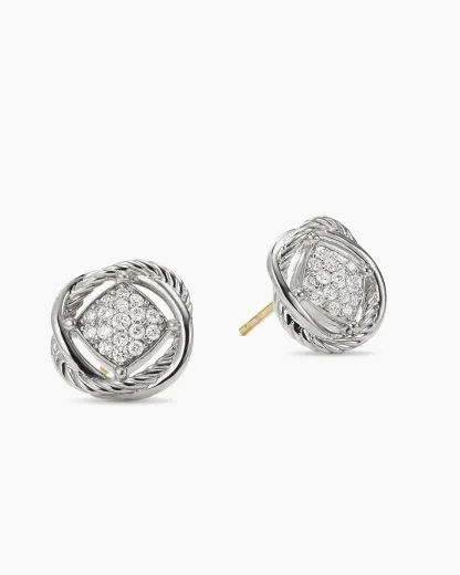 Infinity Stud Earrings Sterling Silver with Diamonds, 13mm