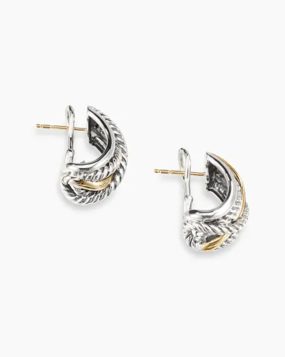 Crossover Shrimp Earrings Sterling Silver with 14K Yellow Gold, 23mm