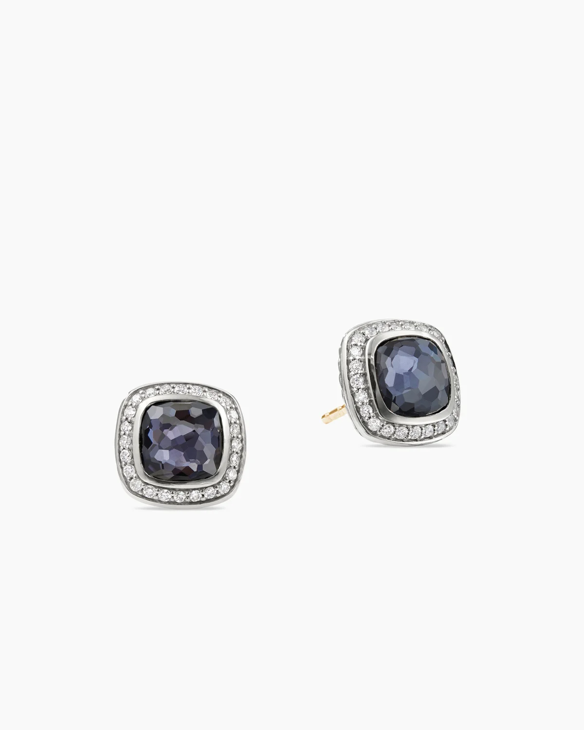 Albion庐 Stud Earrings Sterling Silver with Black Orchid and Diamonds, 7mm