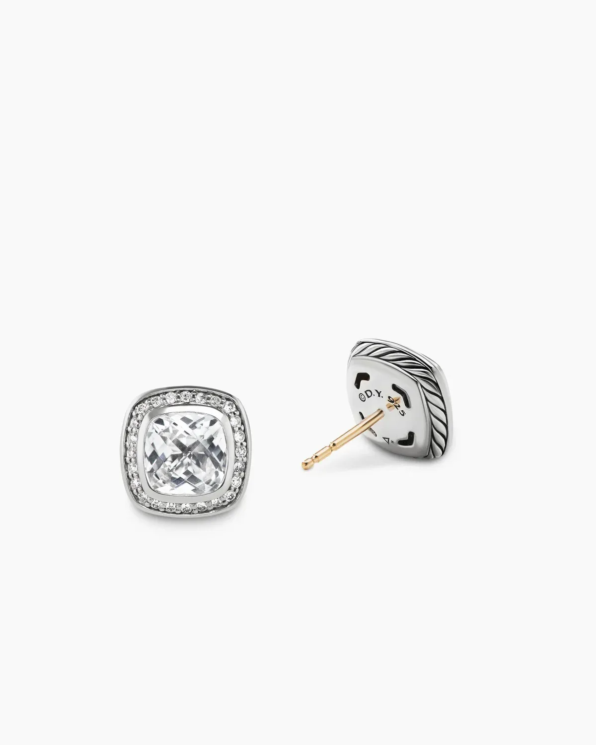 Albion庐 Stud Earrings Sterling Silver with White Topaz and Diamonds, 7mm
