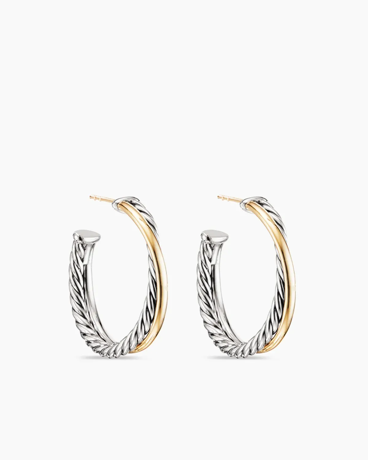 Crossover Hoop Earrings Sterling Silver with 18K Yellow Gold, 26.5mm