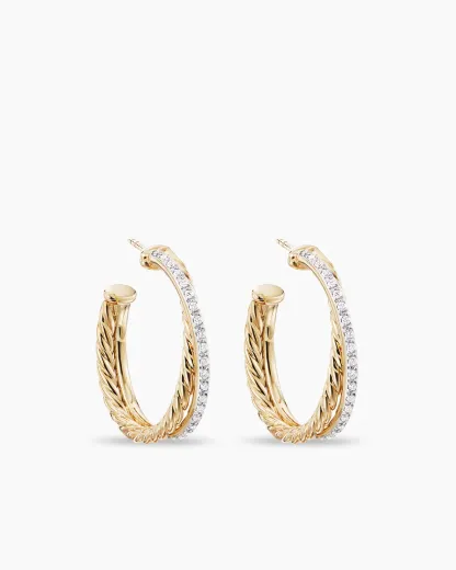 Crossover Hoop Earrings 18K Yellow Gold with Diamonds, 26.5mm