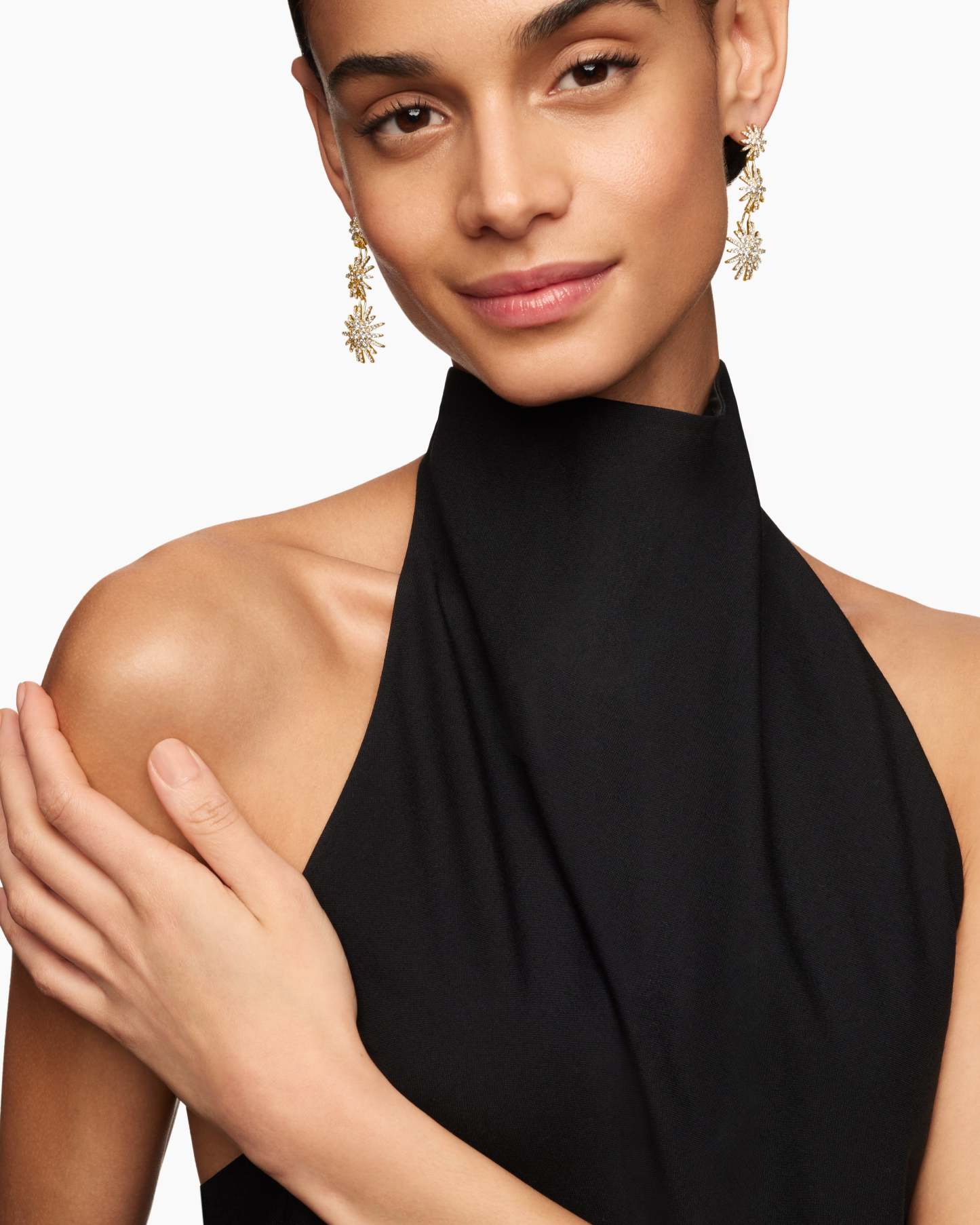 Starburst Triple Drop Earrings 18K Yellow Gold with Diamonds, 51mm