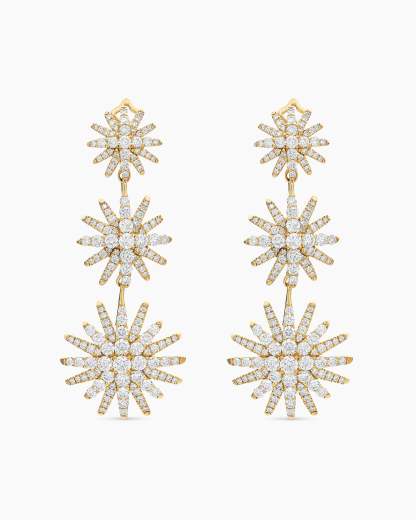 Starburst Triple Drop Earrings 18K Yellow Gold with Diamonds, 51mm