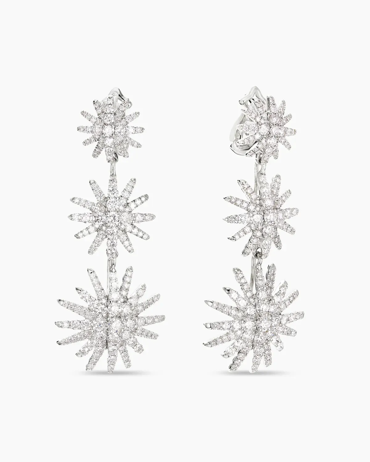Starburst Triple Drop Earrings 18K White Gold with Diamonds, 51mm