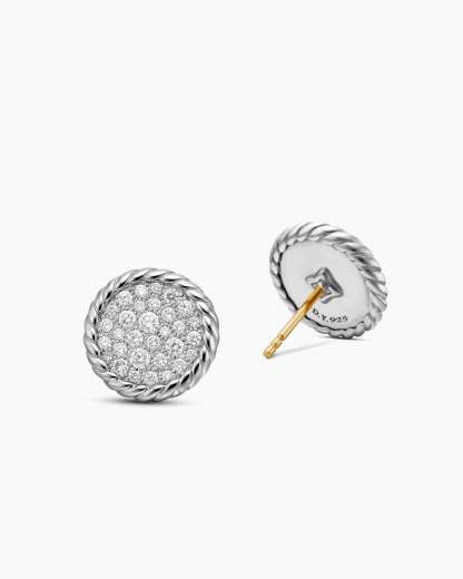 DY Elements® Button Stud Earrings Sterling Silver with Diamonds,8.6mm