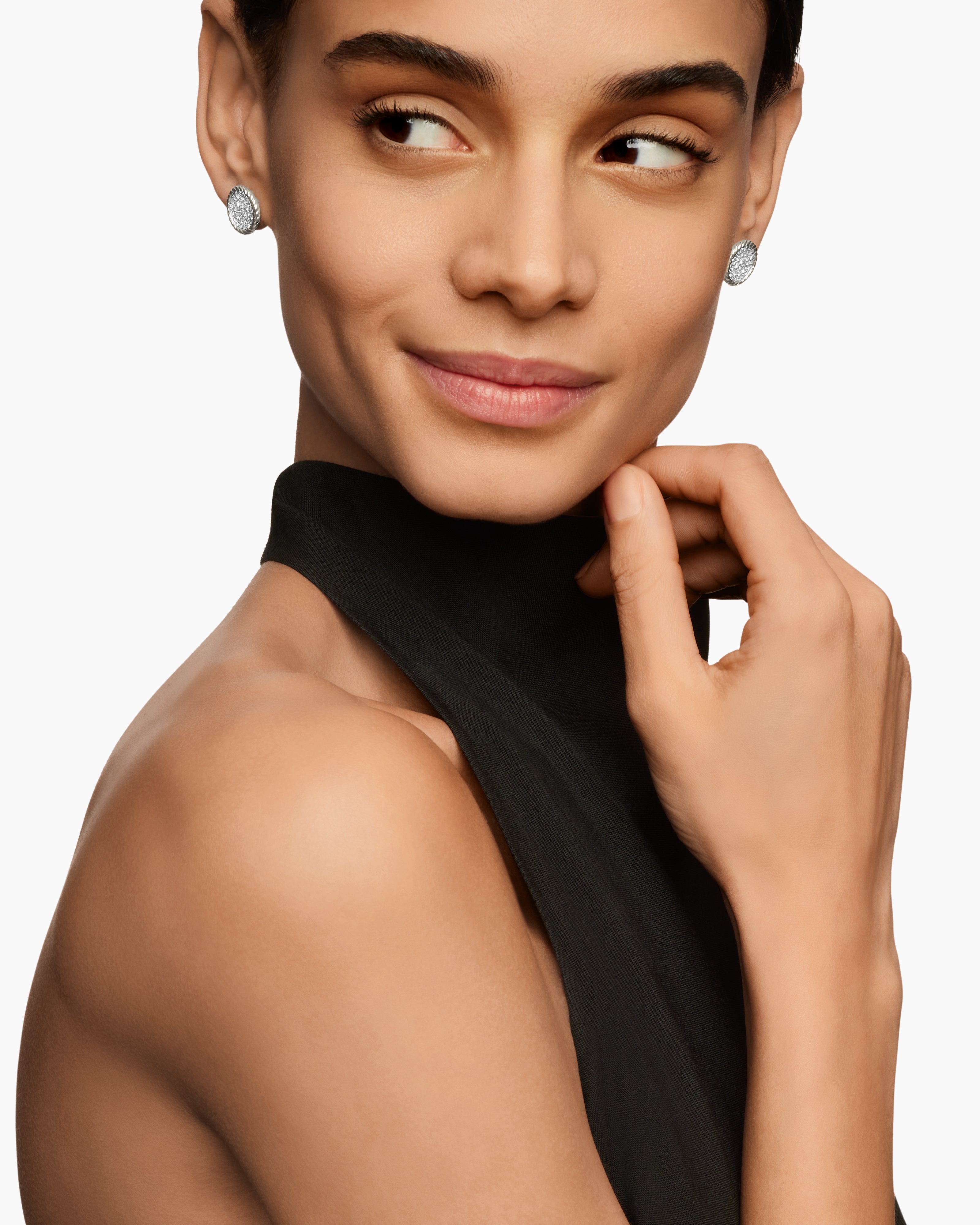 DY Elements® Button Stud Earrings Sterling Silver with Diamonds,8.6mm