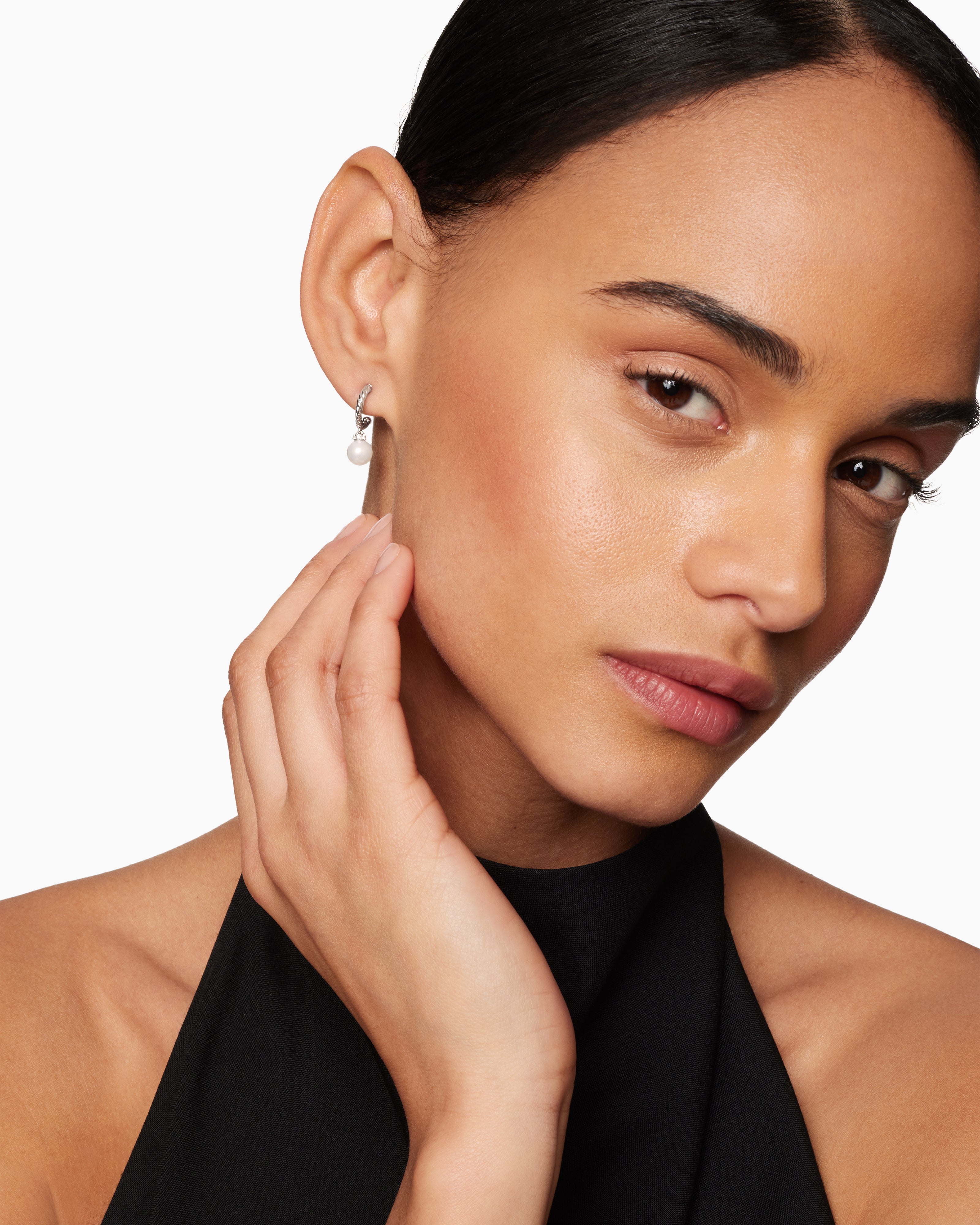 Pearl and Pavé Solari Drop Earrings Sterling Silver with Pearls and Diamonds, 18.4mm