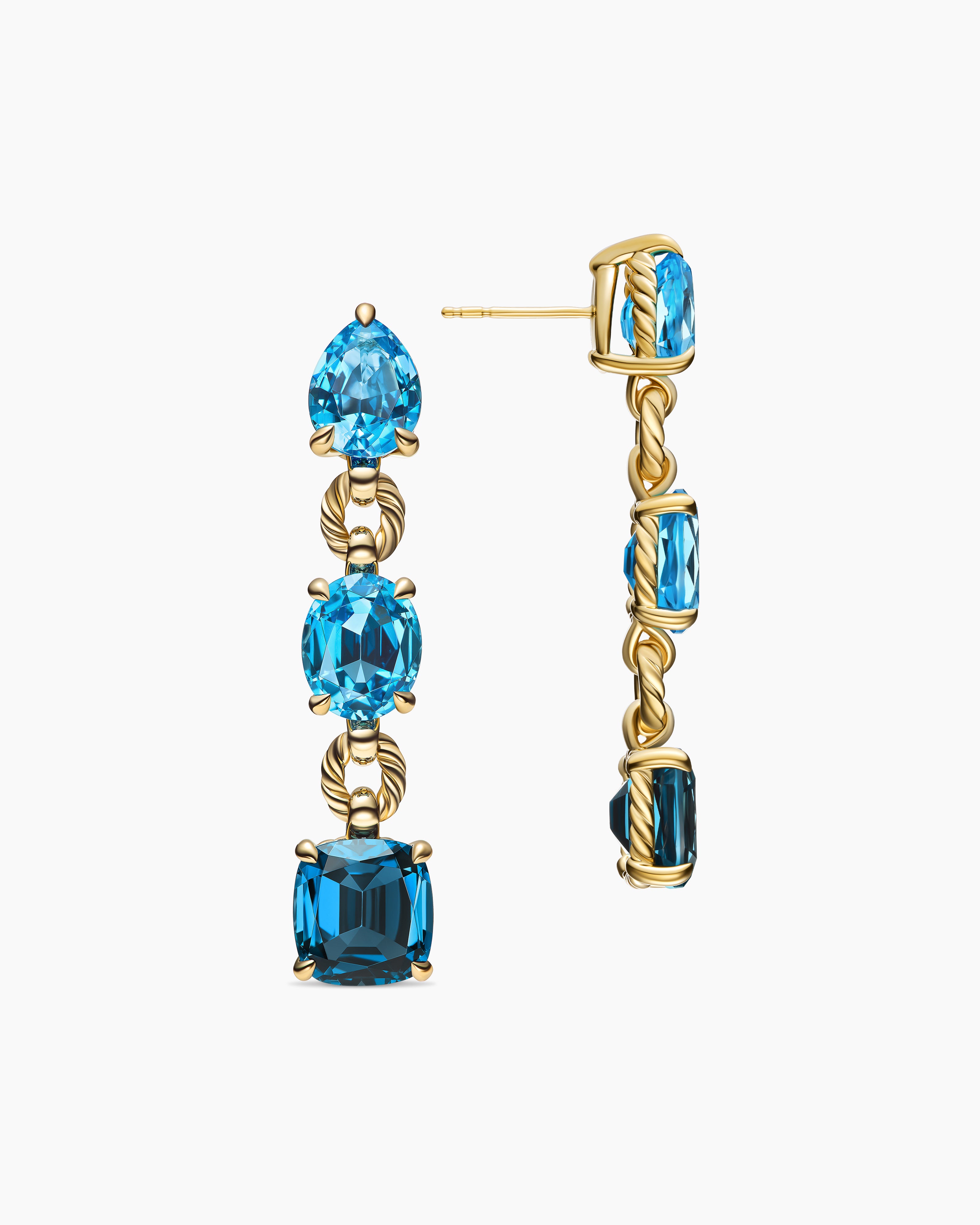 Marbella Drop Earrings 18K Yellow Gold with Blue Topaz and Hampton Blue Topaz, 51mm