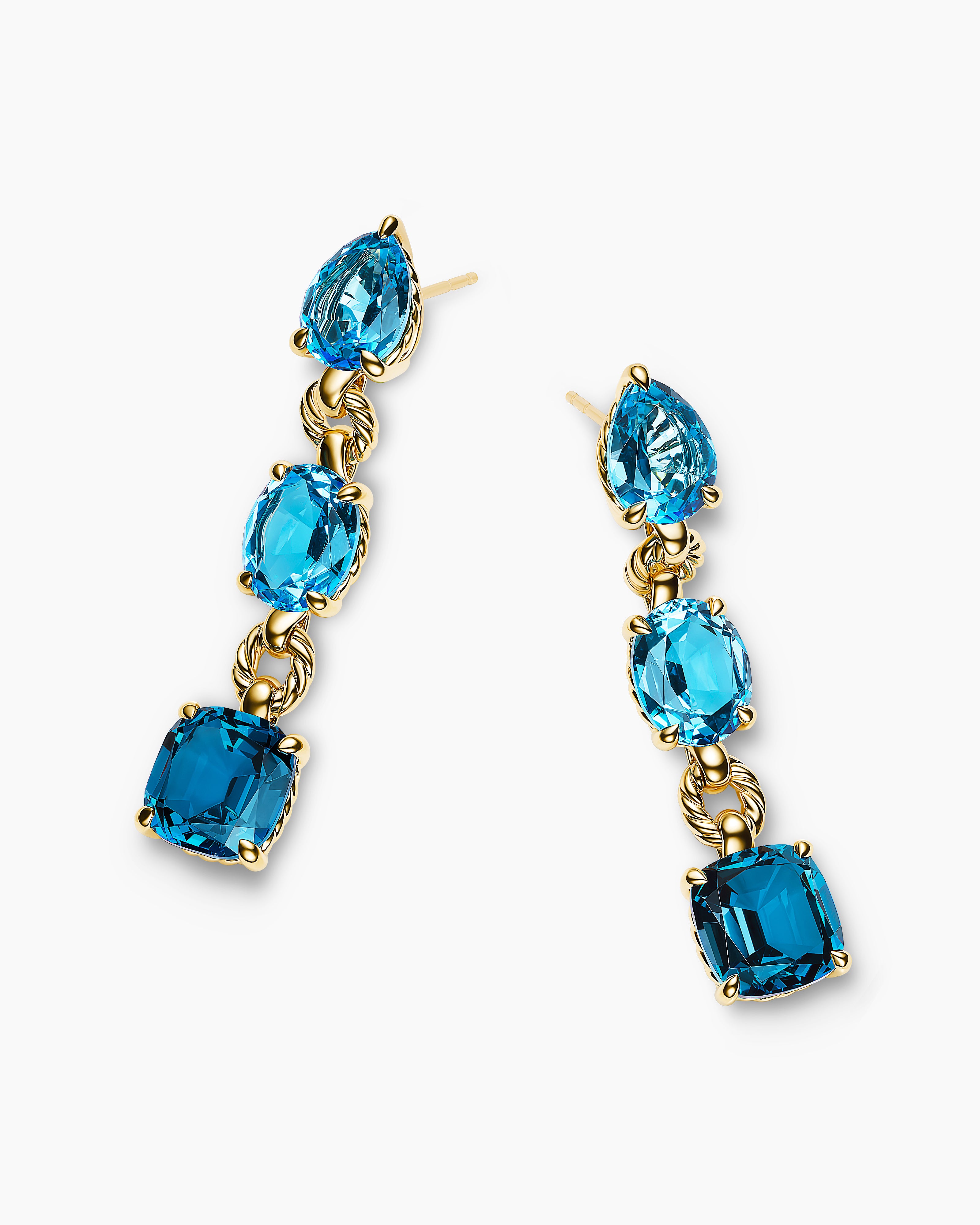Marbella Drop Earrings 18K Yellow Gold with Blue Topaz and Hampton Blue Topaz, 51mm