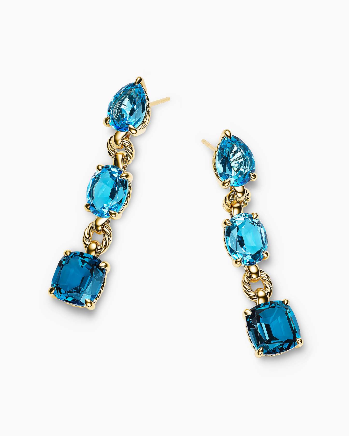 Marbella Drop Earrings 18K Yellow Gold with Blue Topaz and Hampton Blue Topaz, 51mm