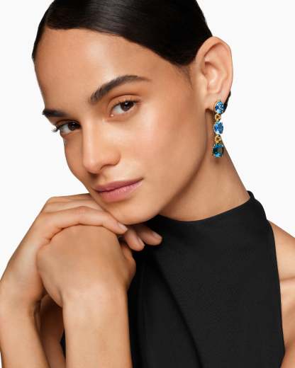 Marbella Drop Earrings 18K Yellow Gold with Blue Topaz and Hampton Blue Topaz, 51mm