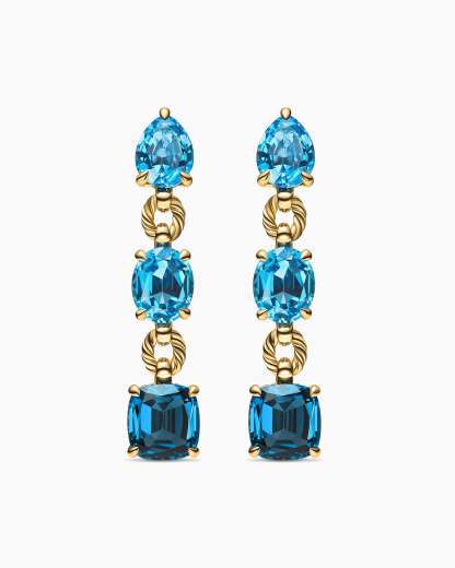 Marbella Drop Earrings 18K Yellow Gold with Blue Topaz and Hampton Blue Topaz, 51mm