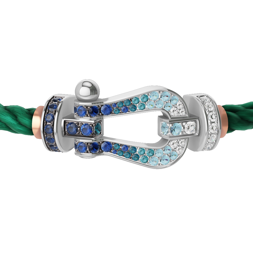 FORCE 10 BRACELET LARGE MODEL 18K WHITE GOLD DIAMOND PAVED AND COLORED STONES