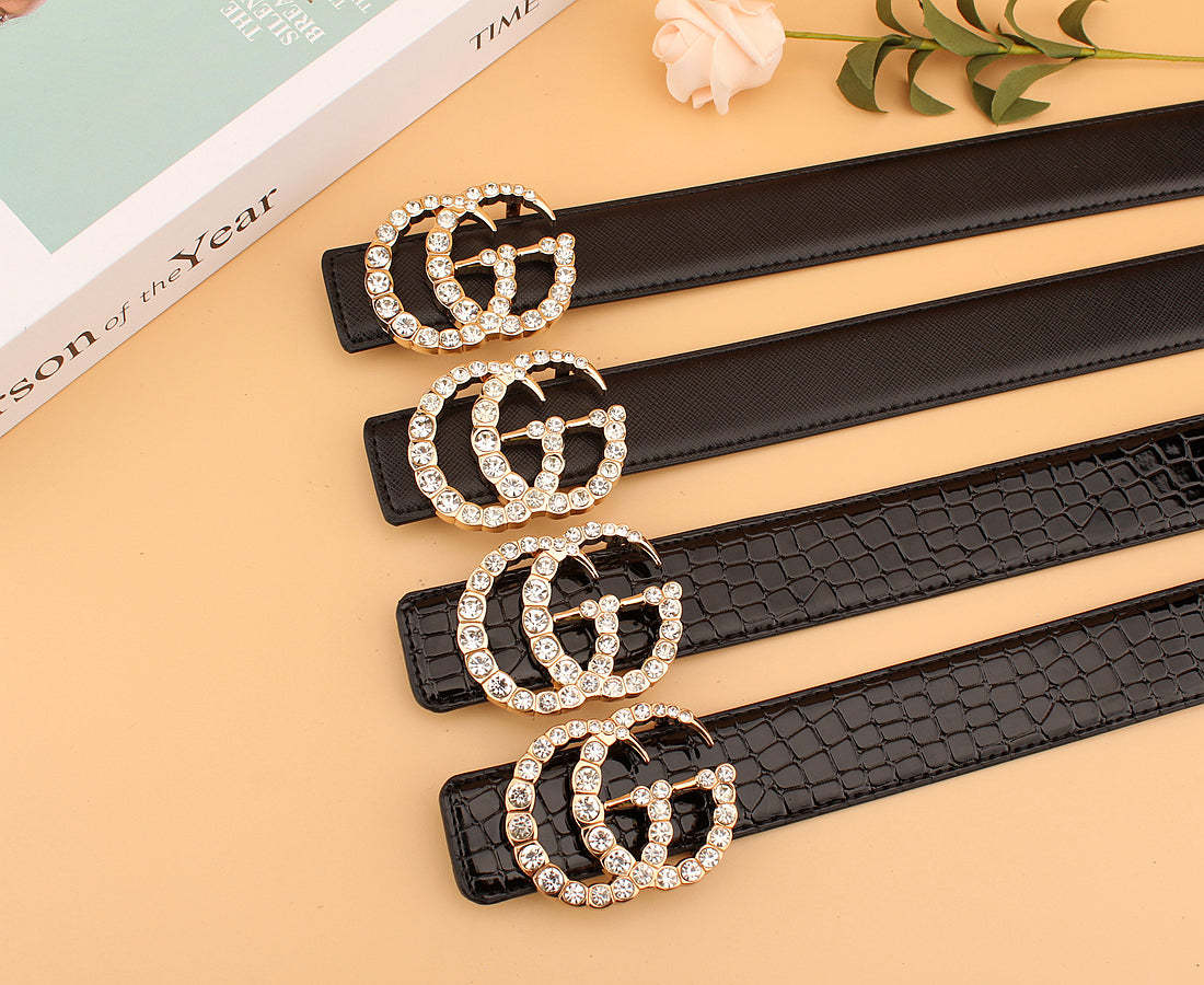 2 Styles Luxurious Double G Rhinestone Belt