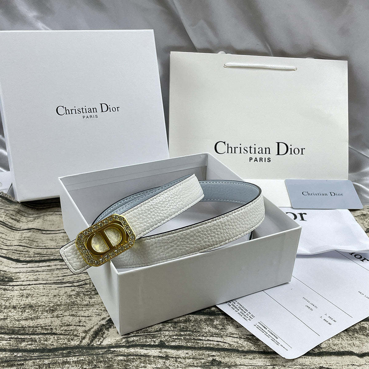 6 Colors luxury rhinestone lychee pattern double-sided belt