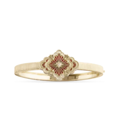 OPERA TULLE YELLOW GOLD BANGLE BRACELET WITH RED ENAMEL BACKGROUND